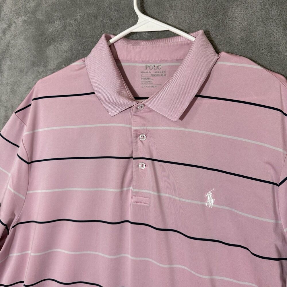 Polo Ralph Lauren Men XL Pink Striped Big Pony Logo SS Preppy Performance READ